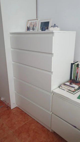 Cómoda 5 cajones blanca 70x40x112 cm