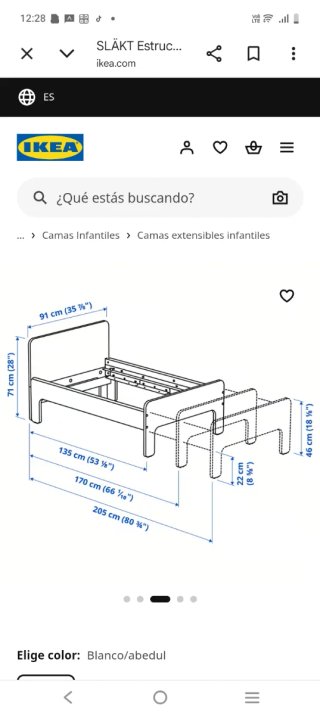 Cama extensible IKEA blanca, desmontada.