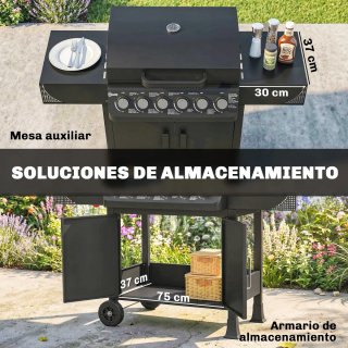 Barbacoa Gas 6 Quemadores 15 kW Termómetro