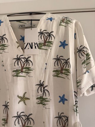 Vestido Zara Estampado Palmeras Midi