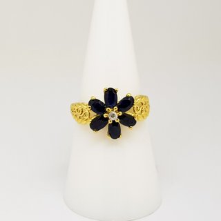 Anillo Oro 18K Flor Zafiros y Diamante