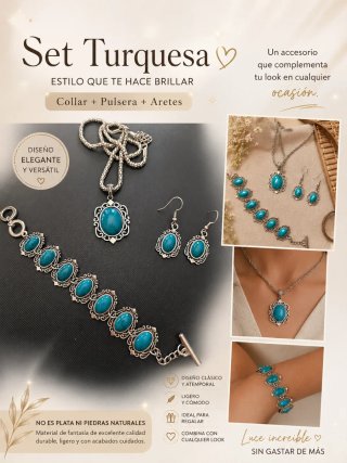 Set Collar, Pulsera y Pendientes Turquesa
