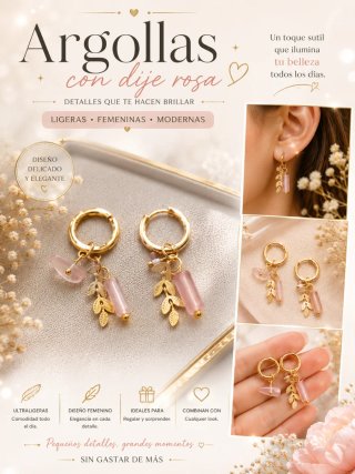Pendientes Argollas con Dije Rosa