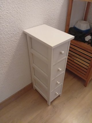 Cajonera estrecha blanca de madera