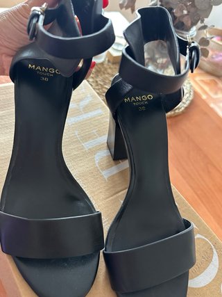 Sandalias Mango Piel Tacón Negro