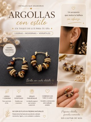 Pendientes Argollas Marrones y Dorados