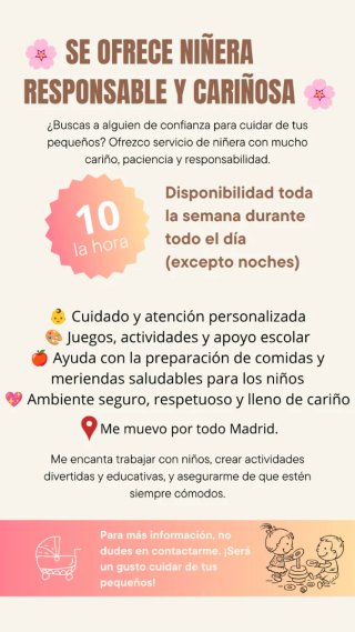 Servicio de niñera y canguro.