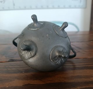 Azucarero antiguo peltre tapa asas