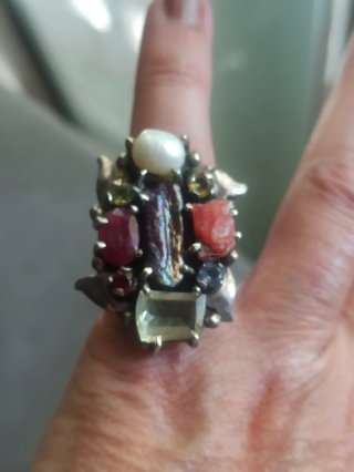 Anillo Plata Multicolor Piedras Naturales