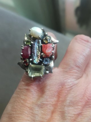 Anillo Plata Multicolor Piedras Naturales