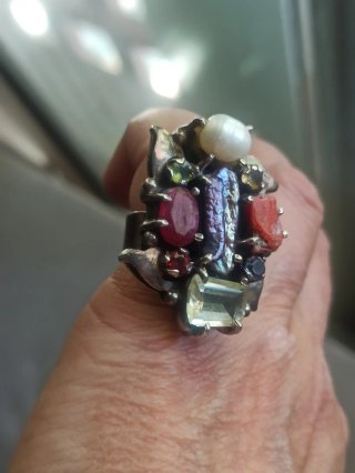 Anillo Plata Multicolor Piedras Naturales