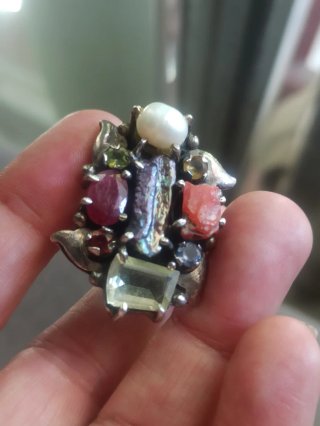 Anillo Plata Multicolor Piedras Naturales