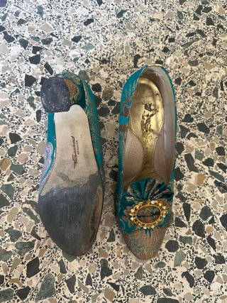 Zapatos Fallera Descans Oro y Turquesa