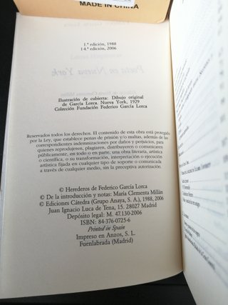 Poeta en Nueva York. Federico García Lorca. 2006.