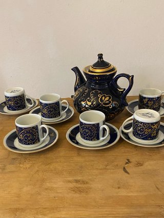 Set Tazzine Caffè Blu & Oro con Caffettiera