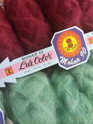 Lote ovillos lana Mohair burdeos y verde