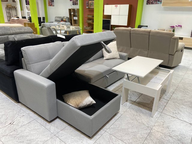 Sofa cama chaise longue gris nuevo +mesa de centro