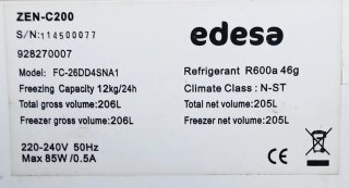 Congelador Edesa A+ 205L Comprobado Bajo consumo.