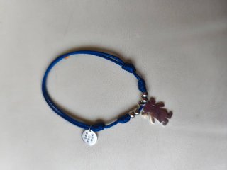 Pulsera ajustable niña plata y cordón azul