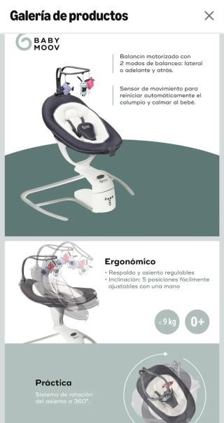 Mecedora eléctrica Baby Moov gris y blanca