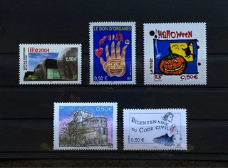 5 Sellos nuevo de Francia 2004 Yvert 3644 y más