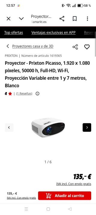 Proyector Prixton Picasso P50 Blanco