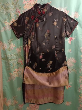 Black silky satin Chinese dress