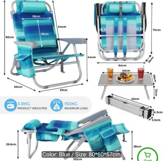 Conjunto 2 Sillas Playa Plegables Azul / Mesa
