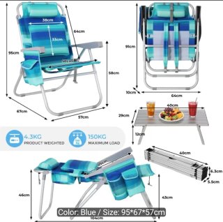 Conjunto 2 Sillas Playa Plegables Azul / Mesa