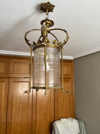Lámpara de techo antigua dorada cristal