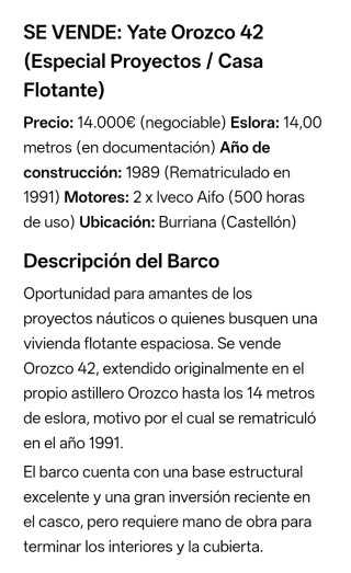 Yate Orozco 42 (Especial Proyectos / Casa Flotante