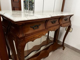 Mesa recibidor mármol y madera