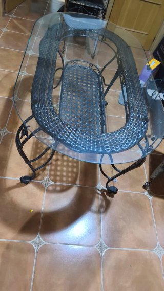 Mesa y 6 Sillas Jardín Cristal y Metal