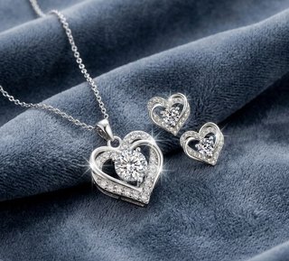 Conjunto Moissanita Plata Chapado Oro 14K Corazón