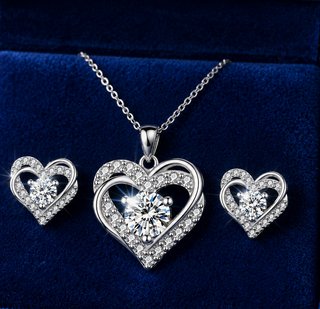 Conjunto Moissanita Plata Chapado Oro 14K Corazón
