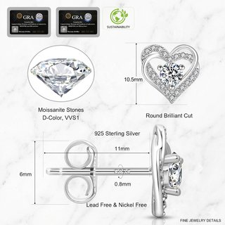 Conjunto Moissanita Plata Chapado Oro 14K Corazón