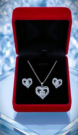 Conjunto Moissanita Plata Chapado Oro 14K Corazón