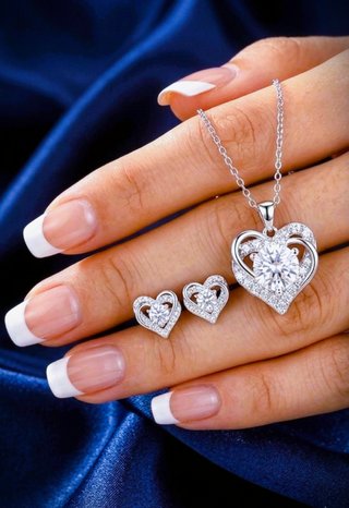 Conjunto Moissanita Plata Chapado Oro 14K Corazón