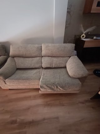 Sofá 2 plazas tela beige/gris