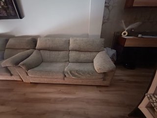 Sofá 2 plazas tela beige/gris