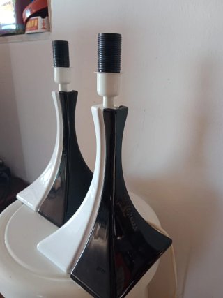Coppia Lampade Vintage Ceramica Bianco Nero