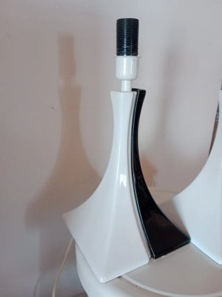 Coppia Lampade Vintage Ceramica Bianco Nero