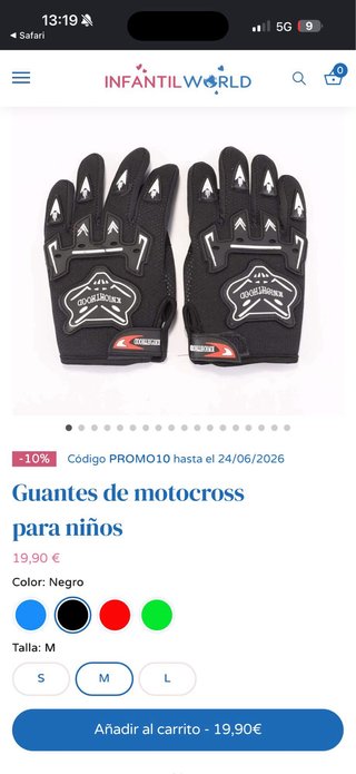 Guantes Motocross Niños Negro/Blanco