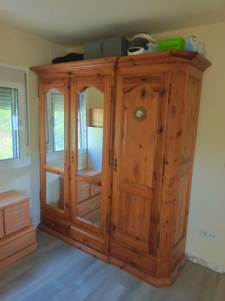 Armario de madera con puertas de cristal