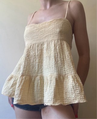 Top Zara Algodón Amarillo Pastel Talla L