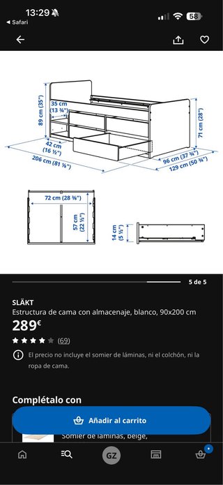 Cama SKALT Ikea blanca con almacenamiento