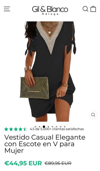 Vestido negro escote V con encaje