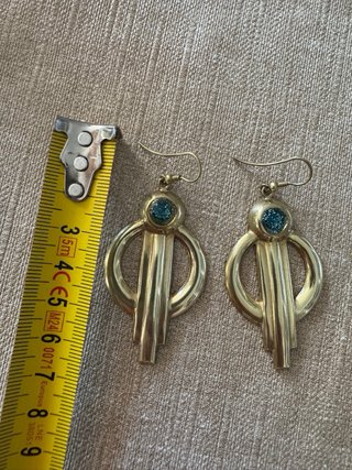 Pendientes Art Déco Latón y Resina Azul