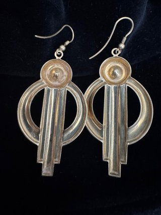 Pendientes Art Déco Latón y Resina Azul
