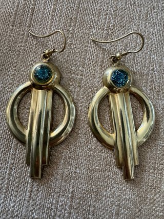 Pendientes Art Déco Latón y Resina Azul